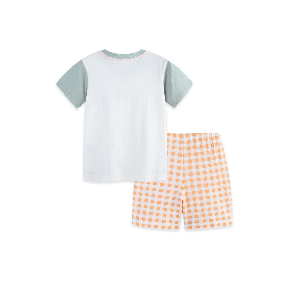MyKids-USA® Arrival Summer Baby Kids Boys Short Sleeves Color Patchwork T-shirt and Plaid Shorts Clothing Set