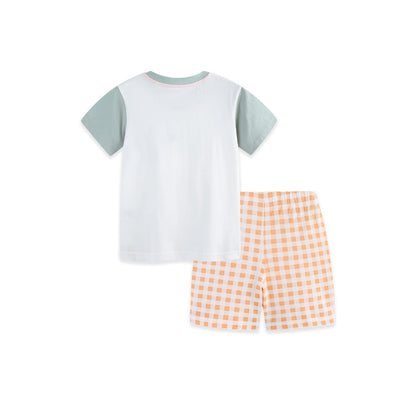 MyKids-USA® Arrival Summer Baby Kids Boys Short Sleeves Color Patchwork T-shirt and Plaid Shorts Clothing Set