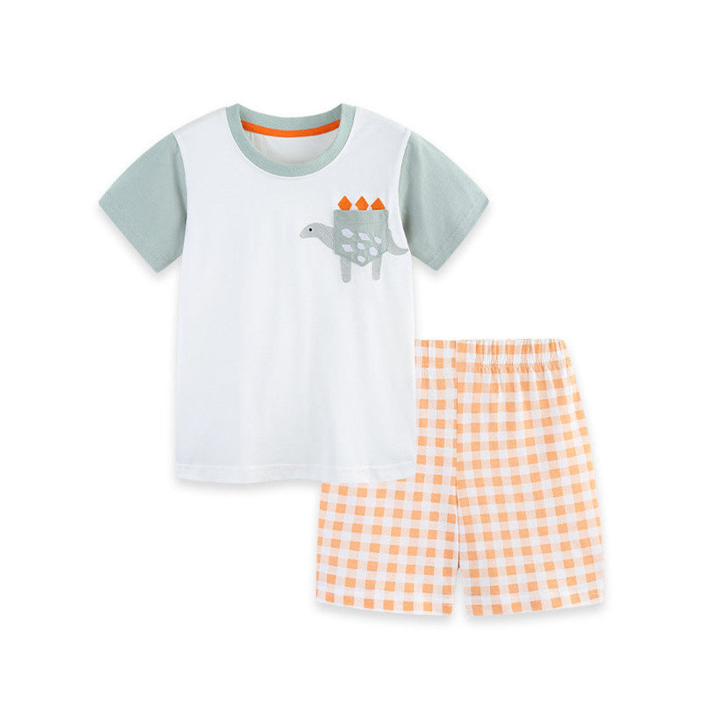MyKids-USA® Arrival Summer Baby Kids Boys Short Sleeves Color Patchwork T-shirt and Plaid Shorts Clothing Set