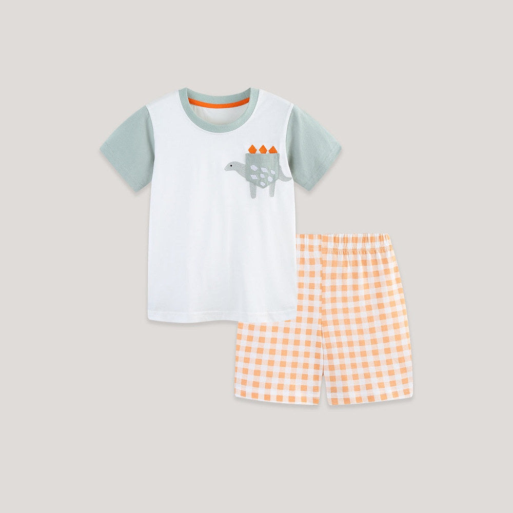 MyKids-USA® Arrival Summer Baby Kids Boys Short Sleeves Color Patchwork T-shirt and Plaid Shorts Clothing Set