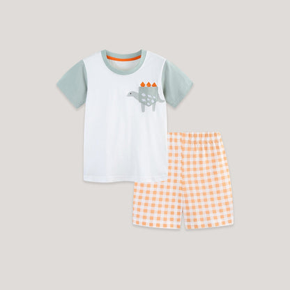 MyKids-USA® Arrival Summer Baby Kids Boys Short Sleeves Color Patchwork T-shirt and Plaid Shorts Clothing Set