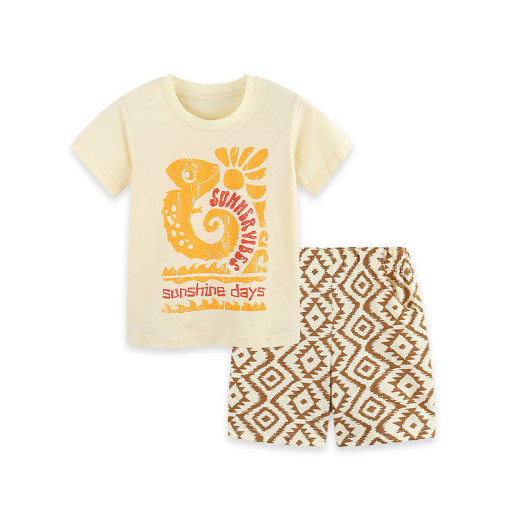 MyKids-USA® Arrival Summer Baby Kids Boys Short Sleeves Cartoon T-shirt and Argyle Shorts Clothing Set
