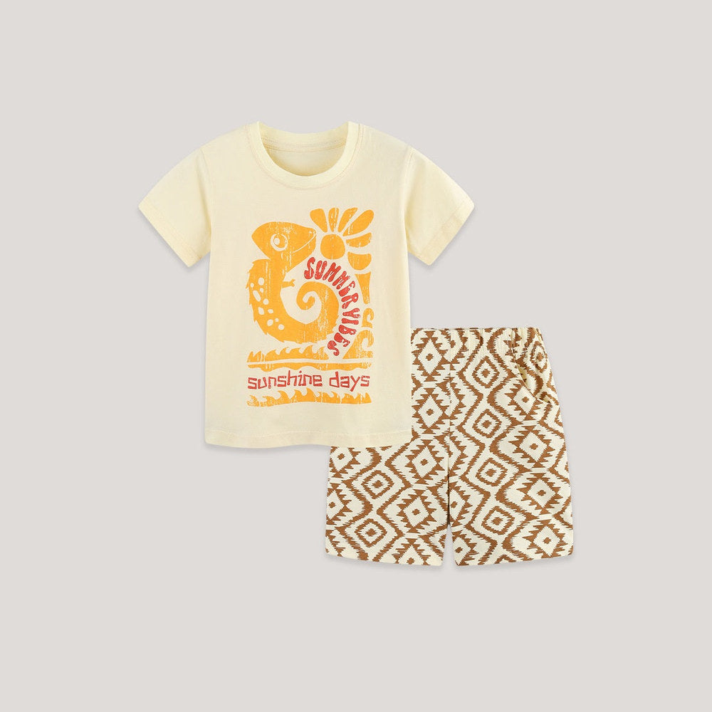 MyKids-USA® Arrival Summer Baby Kids Boys Short Sleeves Cartoon T-shirt and Argyle Shorts Clothing Set