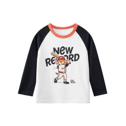 MyKids-USA® Autumn Baby Kids Boys Letters and Cartoon Print Long Sleeves Crew Neck Color Patchwork Sweatshirt