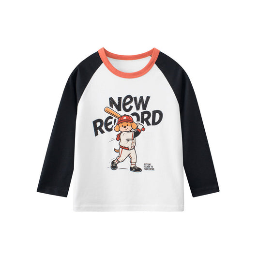 MyKids-USA® Baby Kids Boys Letters and Cartoon Print Long Sleeves Crew Neck Color Patchwork Sweatshirt