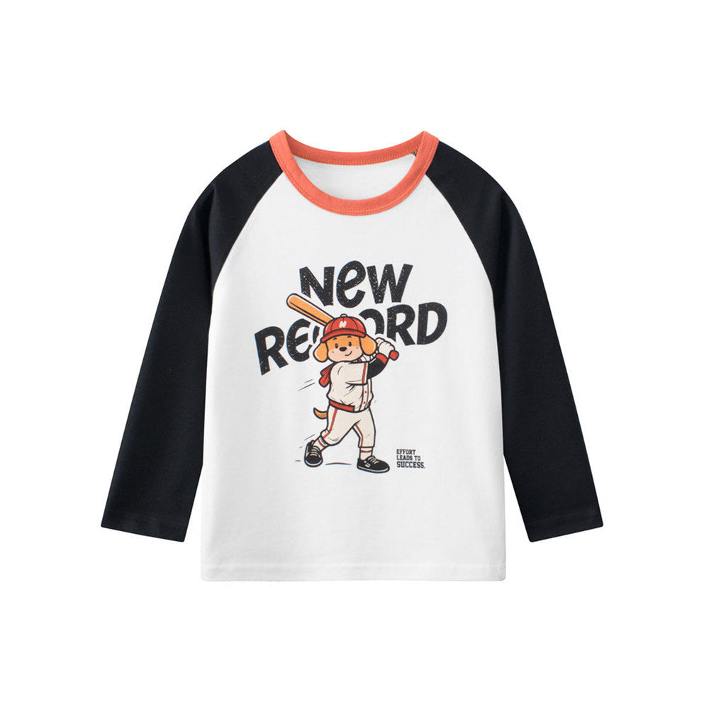 MyKids-USA® Autumn Baby Kids Boys Letters and Cartoon Print Long Sleeves Crew Neck Color Patchwork Sweatshirt