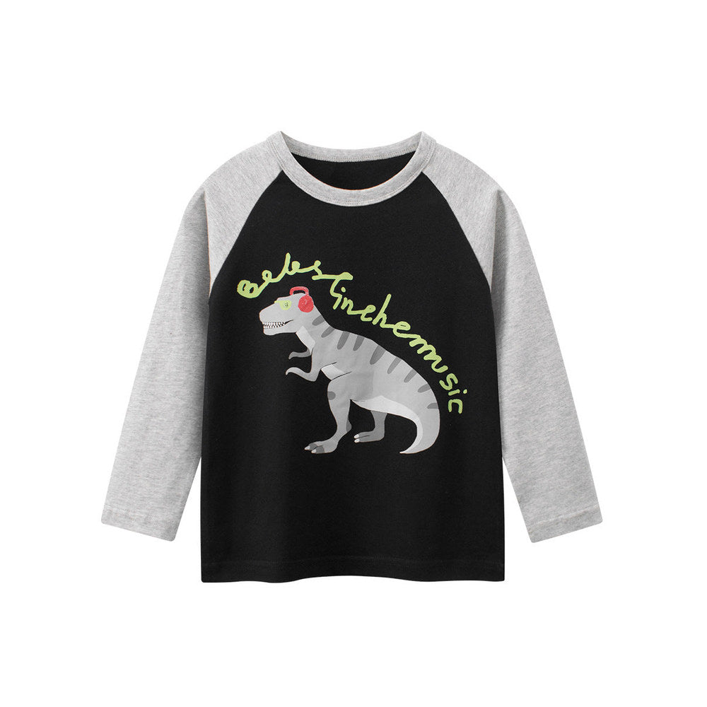 MyKids-USA® Autumn Baby Kids Boys Letters and Cartoon Print Long Sleeves Crew Neck Color Patchwork Sweatshirt