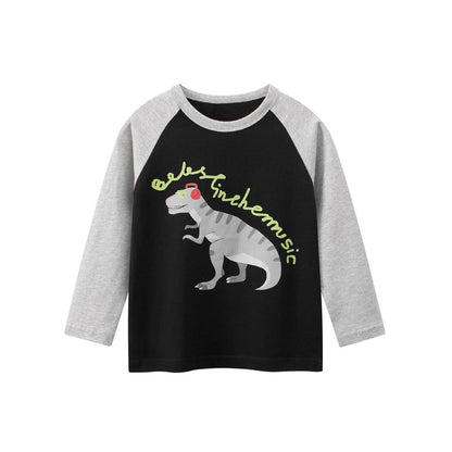 MyKids-USA® Autumn Baby Kids Boys Letters and Cartoon Print Long Sleeves Crew Neck Color Patchwork Sweatshirt