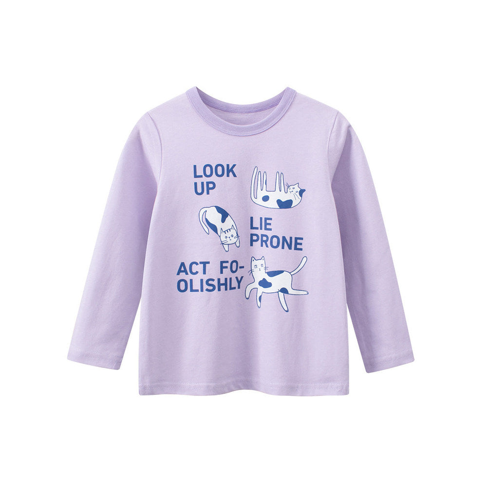 MyKids-USA® Autumn Arrival Kids Girls Cartoon and Letters Print Crew Neck Long Sleeves Top
