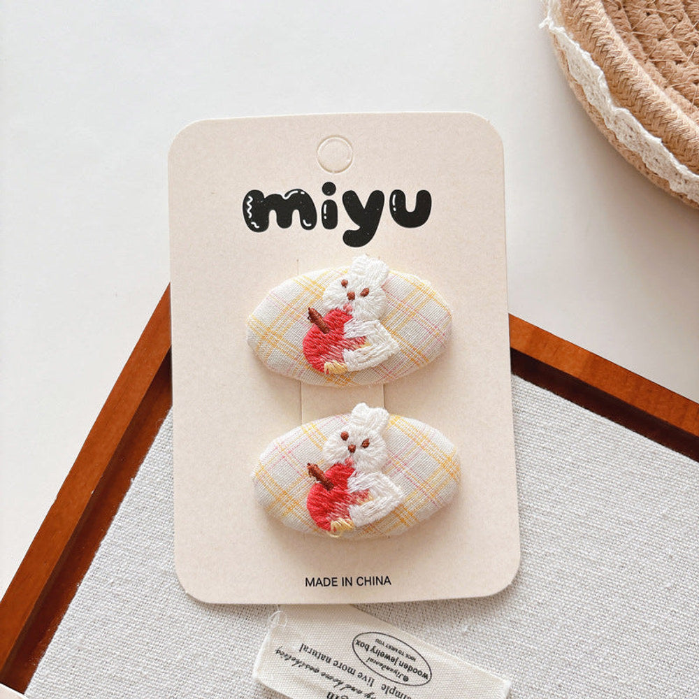 MyKids-USA® Cute Summer Animals Embroidered Hair Clips for Girls Set