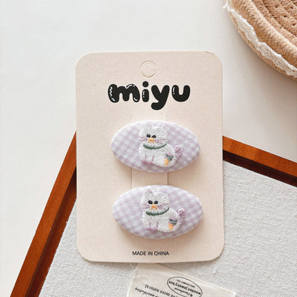 MyKids-USA® Cute Summer Animals Embroidered Hair Clips for Girls Set