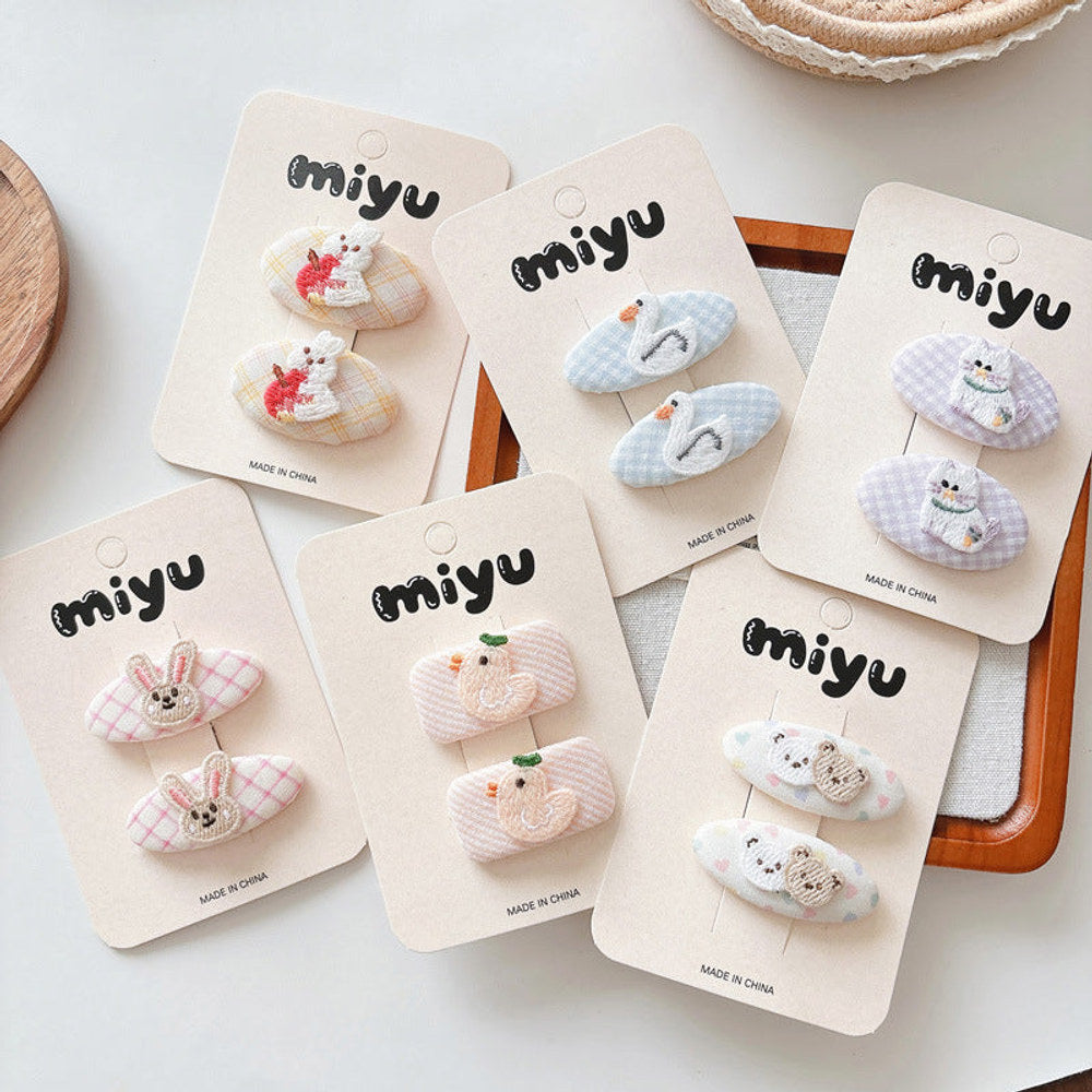 MyKids-USA® Cute Summer Animals Embroidered Hair Clips for Girls Set