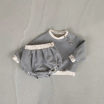 MyKids-USA® Spring and Autumn Baby Kids Unisex Long Sleeves Striped Pullover and Bloomers  Clothing Set