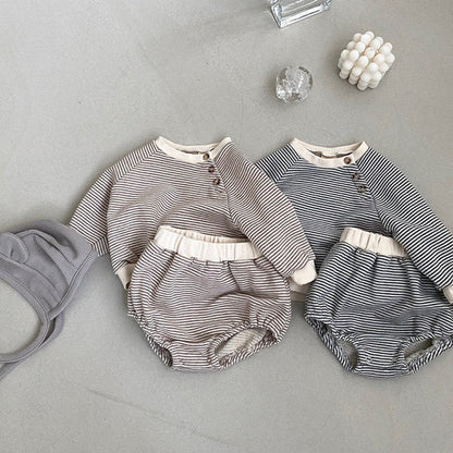 MyKids-USA® Spring and Autumn Baby Kids Unisex Long Sleeves Striped Pullover and Bloomers  Clothing Set