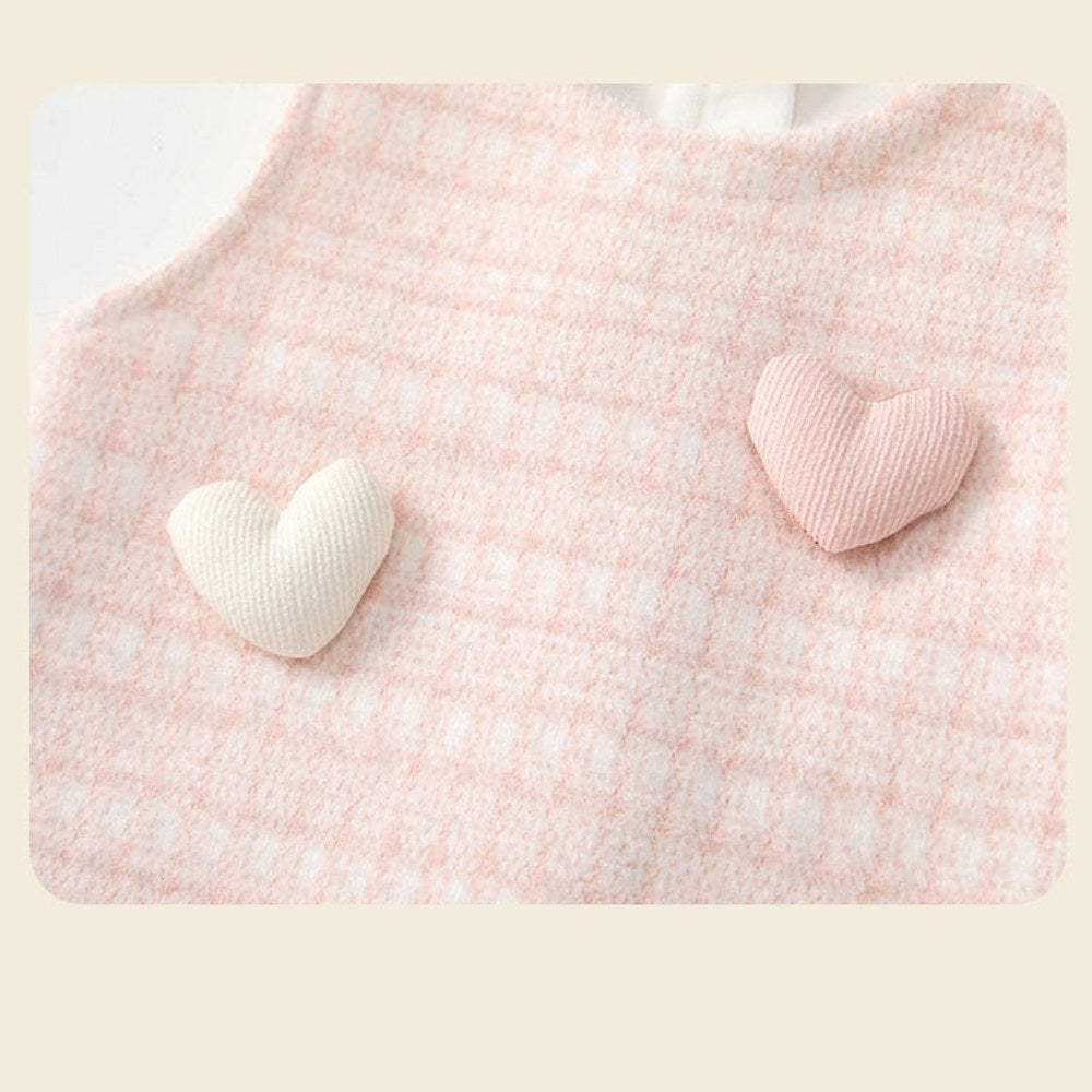 MyKids-USA® Autumn Arrival Baby Girls Thick Sleeveless Cute Hearts and Plaid Pattern Dress with Hat