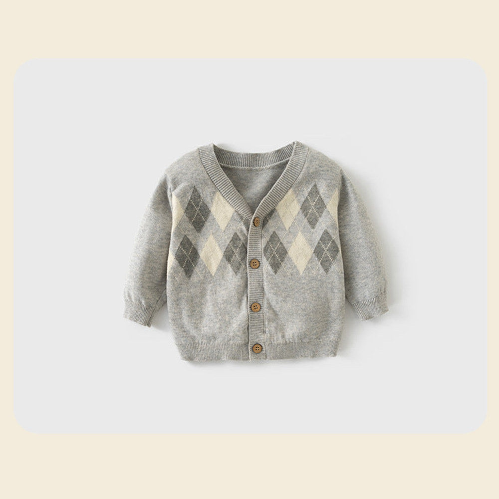 MyKids-USA® Autumn Arrival Baby Kids Boys Argyle Cardigan, Plain Shirt with Pants Set