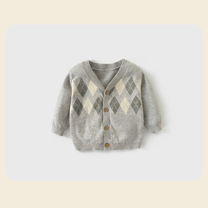 MyKids-USA® Autumn Arrival Baby Kids Boys Argyle Cardigan, Plain Shirt with Pants Set