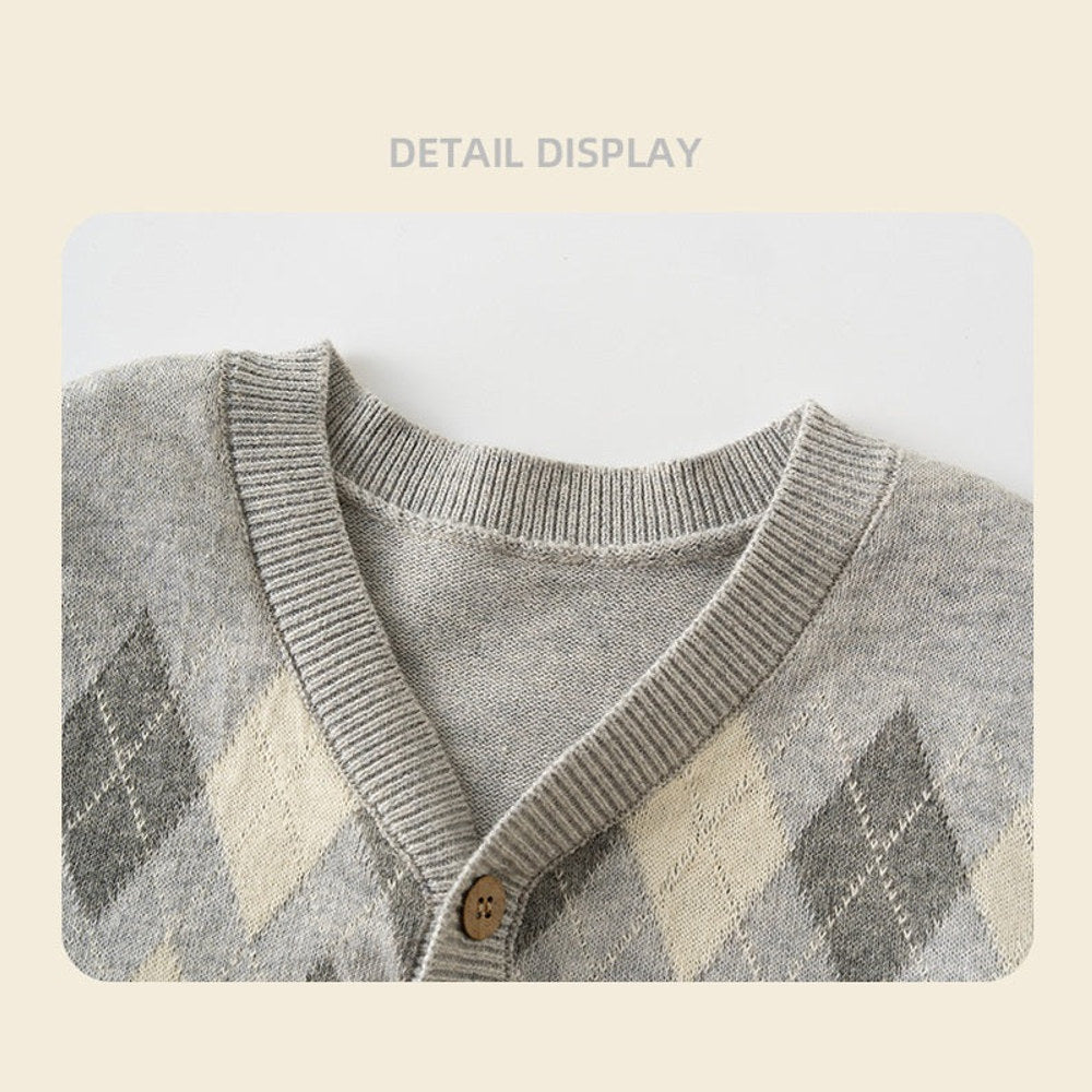 MyKids-USA® Autumn Arrival Baby Kids Boys Argyle Cardigan, Plain Shirt with Pants Set