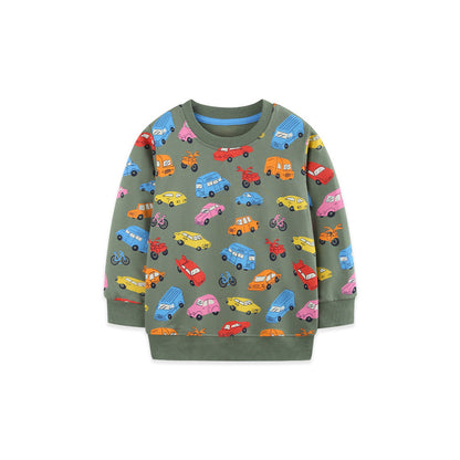 MyKids-USA® Autumn Arrival Kids Boys Cartoon Pattern Crew Neck Long Sleeves Sweatshirt