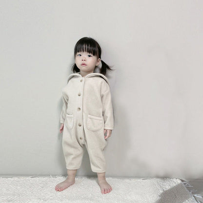 MyKids-USA® Autumn Hot Selling Baby Unisex Solid Color Long Sleeves Fluffy Romper