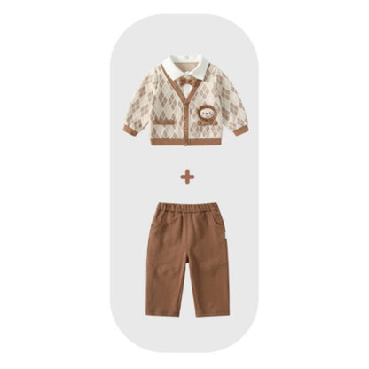 MyKids-USA® Autumn Arrival Baby Kids Boys Argyle Cardigan and Plain Pants Clothing Set