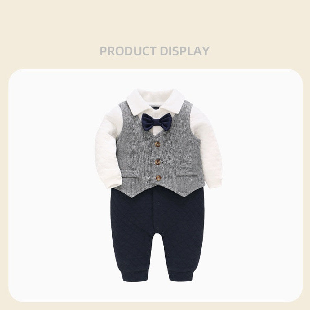 MyKids-USA® Autumn Winter Arrival Baby Boys Color Patchwork Rompers and English Herringbone Vest Clothing Set