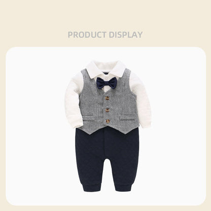 MyKids-USA® Autumn Winter Arrival Baby Boys Color Patchwork Rompers and English Herringbone Vest Clothing Set