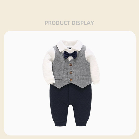 MyKids-USA® Autumn Winter Arrival Baby Boys Color Patchwork Rompers and English Herringbone Vest Clothing Set