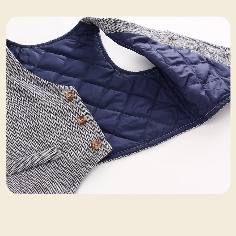 MyKids-USA® Autumn Winter Arrival Baby Boys Color Patchwork Rompers and English Herringbone Vest Clothing Set