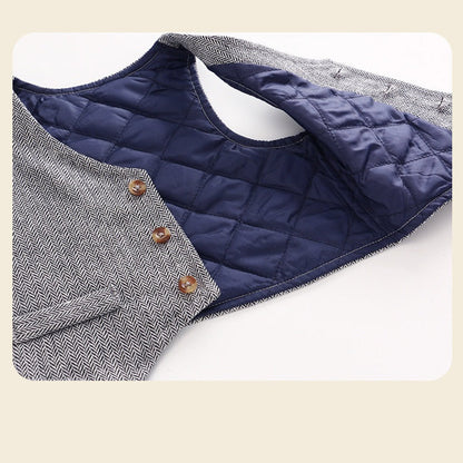 MyKids-USA® Autumn Winter Arrival Baby Boys Color Patchwork Rompers and English Herringbone Vest Clothing Set