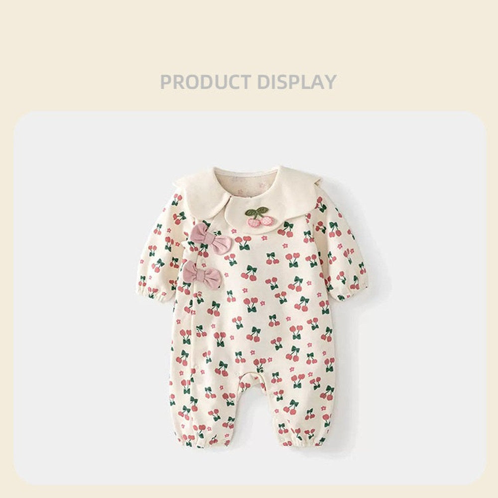 MyKids-USA® Autumn Arrival Baby Girls Long Sleeves Cute Cherry Pattern Rompers