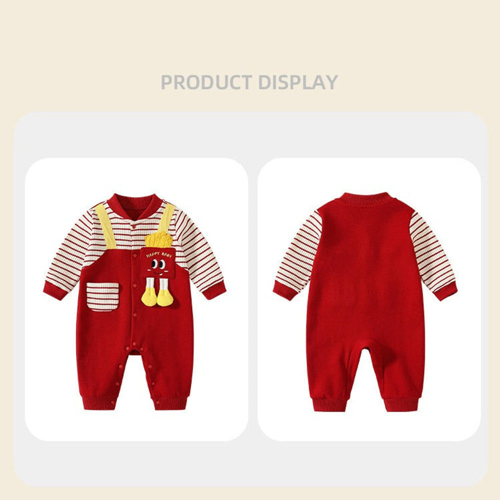 MyKids-USA® Autumn Arrival Baby Long Sleeves Cute Cartoon and Striped Pattern Rompers