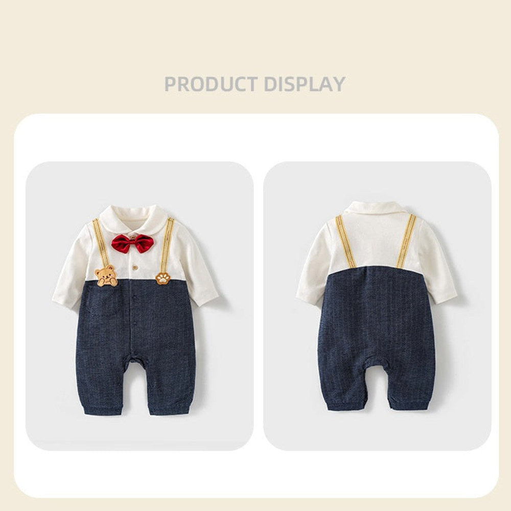 MyKids-USA® Autumn Arrival Baby Boys Long Sleeves Cute Cartoon Pattern Color Patchwork Rompers