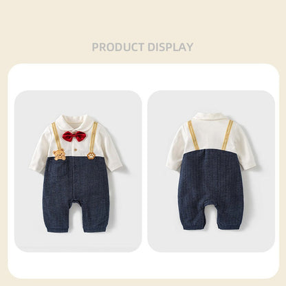 MyKids-USA® Autumn Arrival Baby Boys Long Sleeves Cute Cartoon Pattern Color Patchwork Rompers