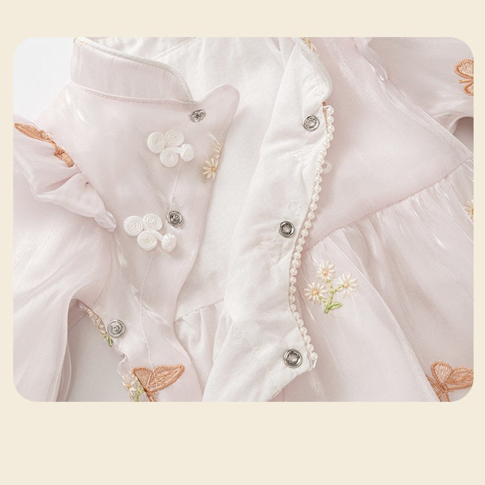 MyKids-USA® Autumn Arrival Baby Girls Long Sleeves Cute Flowers Pattern Embroidered Bodysuit with Headband