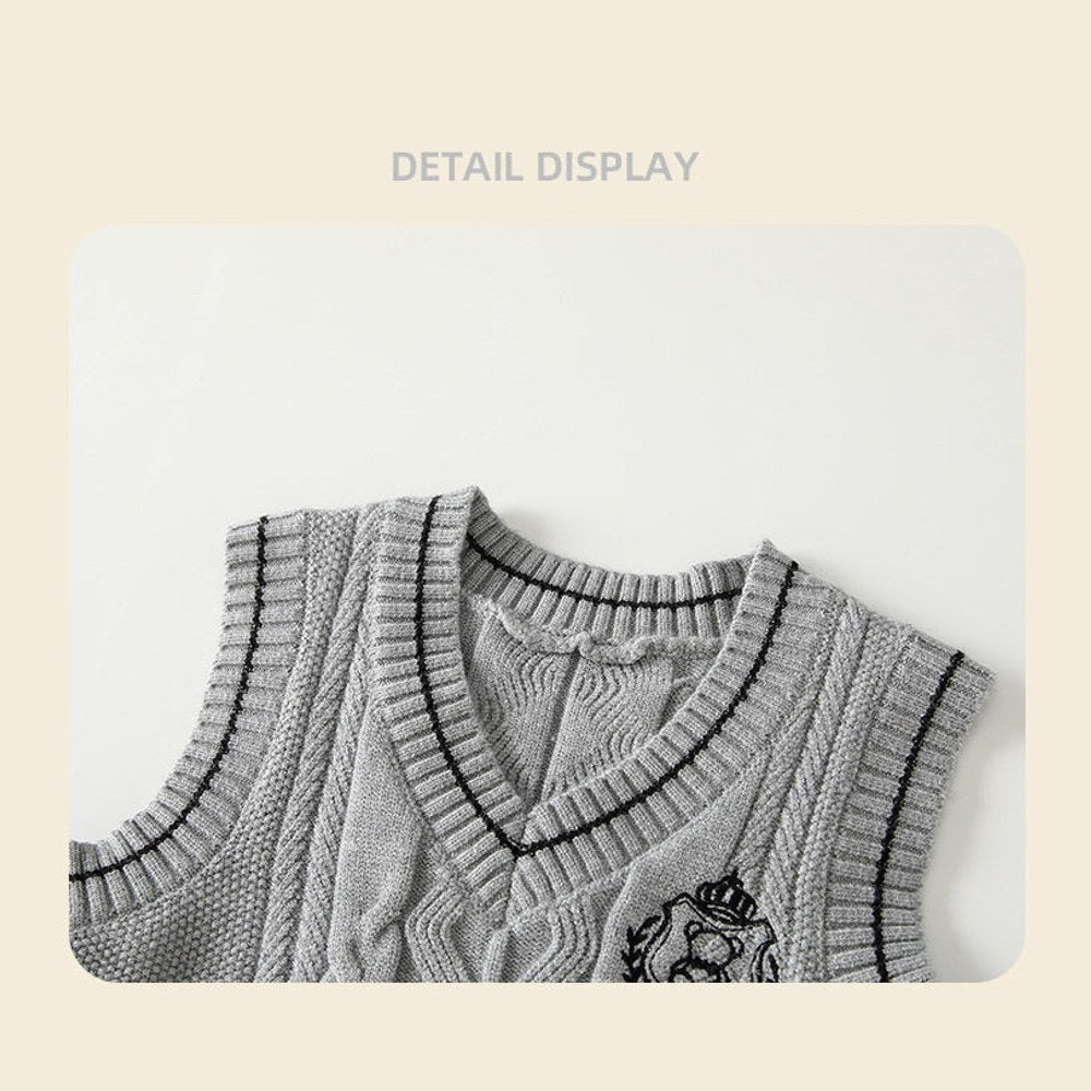 MyKids-USA® Autumn Winter Arrival Baby Kids Boys Beige Shirt, Knitted Vest and Plain Pants