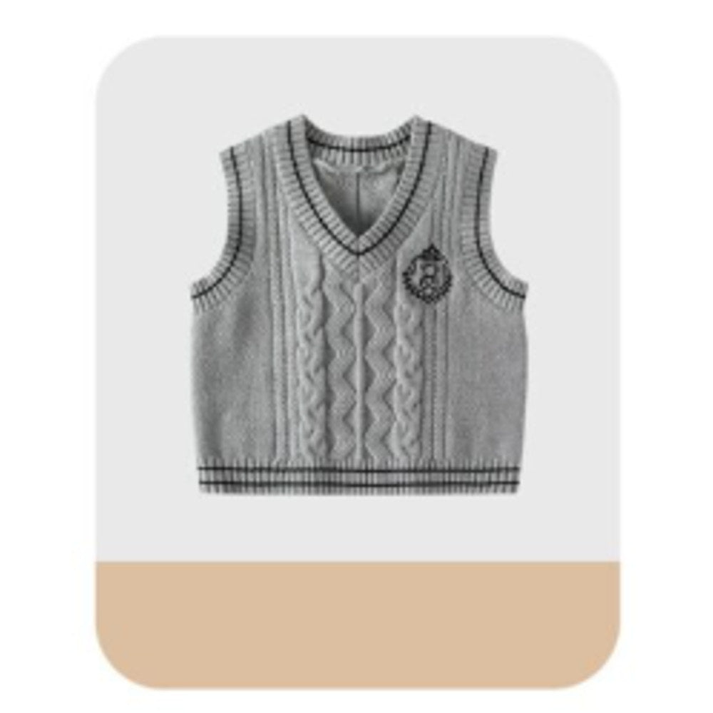 MyKids-USA® Autumn Winter Arrival Baby Kids Boys Beige Shirt, Knitted Vest and Plain Pants