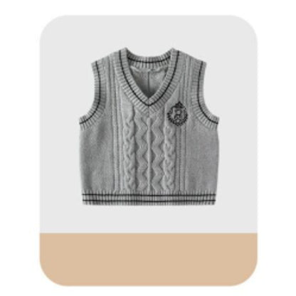 MyKids-USA® Autumn Winter Arrival Baby Kids Boys Beige Shirt, Knitted Vest and Plain Pants