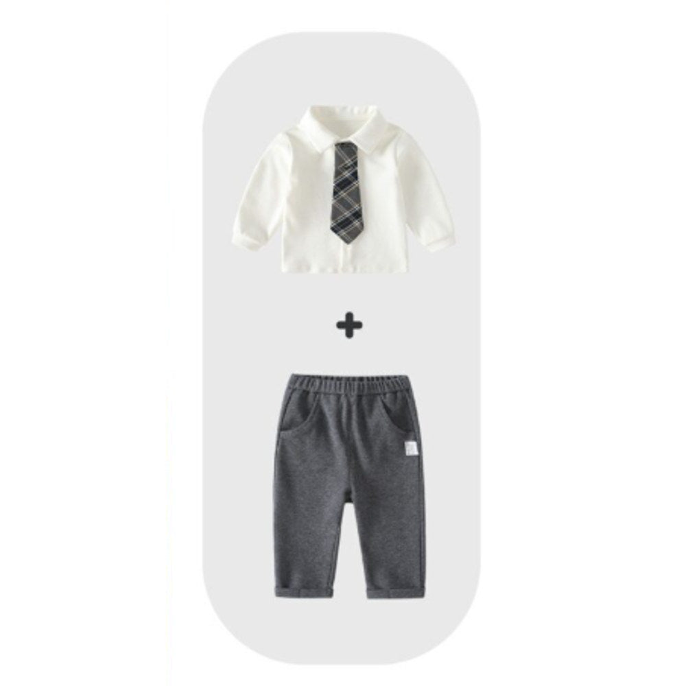 MyKids-USA® Autumn Winter Arrival Baby Kids Boys Beige Shirt, Knitted Vest and Plain Pants
