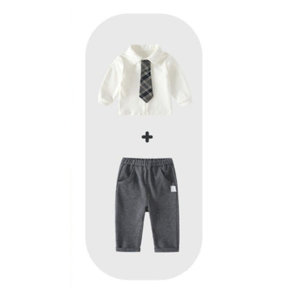 MyKids-USA® Autumn Winter Arrival Baby Kids Boys Beige Shirt, Knitted Vest and Plain Pants