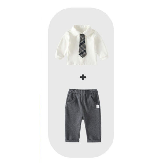 MyKids-USA® Baby Kids Boys Beige Shirt, Knitted Vest and Plain Pants