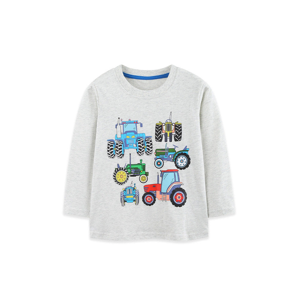 MyKids-USA® Autumn Arrival Kids Boys Vehicle Cartoon Pattern Crew Neck Long Sleeves Top