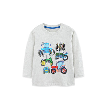 MyKids-USA® Autumn Arrival Kids Boys Vehicle Cartoon Pattern Crew Neck Long Sleeves Top