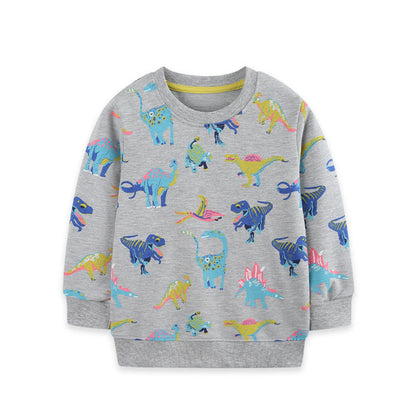 MyKids-USA® Autumn Arrival Kids Boys Dinosaurs Cartoon Pattern Crew Neck Long Sleeves Sweatshirt