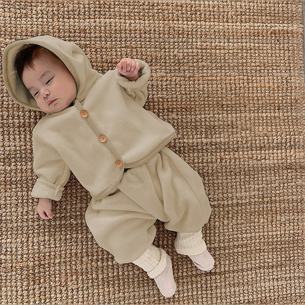 MyKids-USA® Winter and Autumn Baby Kids Unisex Fluffy Plain Hooded Coat and Color Patchwork Pants Clothing Set