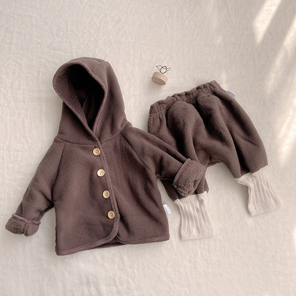MyKids-USA® Winter and Autumn Baby Kids Unisex Fluffy Plain Hooded Coat and Color Patchwork Pants Clothing Set