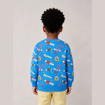 MyKids-USA® Autumn Arrival Kids Boys Space Ships Cartoon Pattern Crew Neck Long Sleeves Sweatshirt