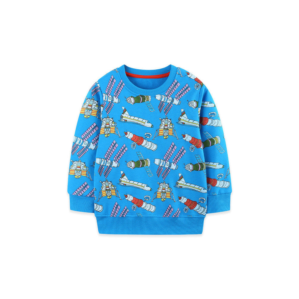 MyKids-USA® Autumn Arrival Kids Boys Space Ships Cartoon Pattern Crew Neck Long Sleeves Sweatshirt