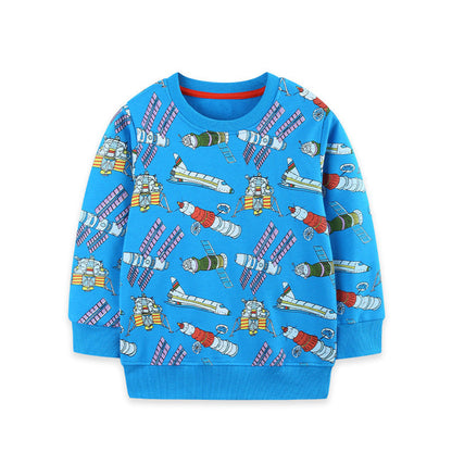 MyKids-USA® Autumn Arrival Kids Boys Space Ships Cartoon Pattern Crew Neck Long Sleeves Sweatshirt