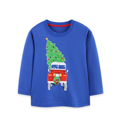MyKids-USA® Autumn Arrival Kids Boys Christmas Cartoon Pattern Crew Neck Long Sleeves Top